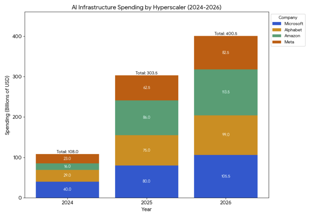 AI infrastructure spending by hyperscalers, 2024-2026